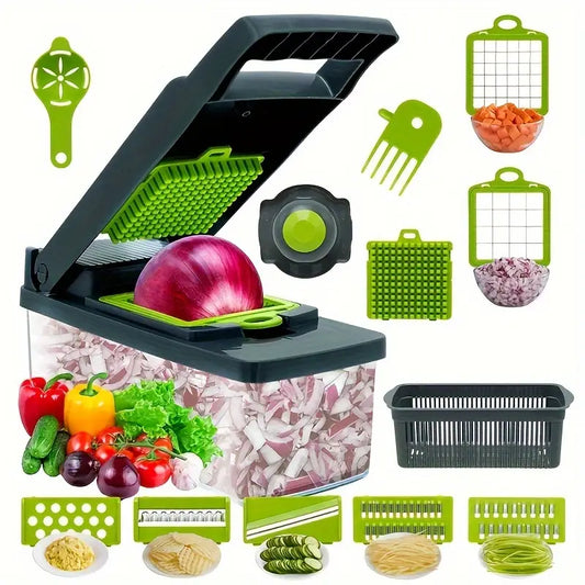 Multifunction 14 in 1 vegetable cutter Manual Food Grater, Vegetable Slicer, Knives And Containers, Onion Shredder Chopper